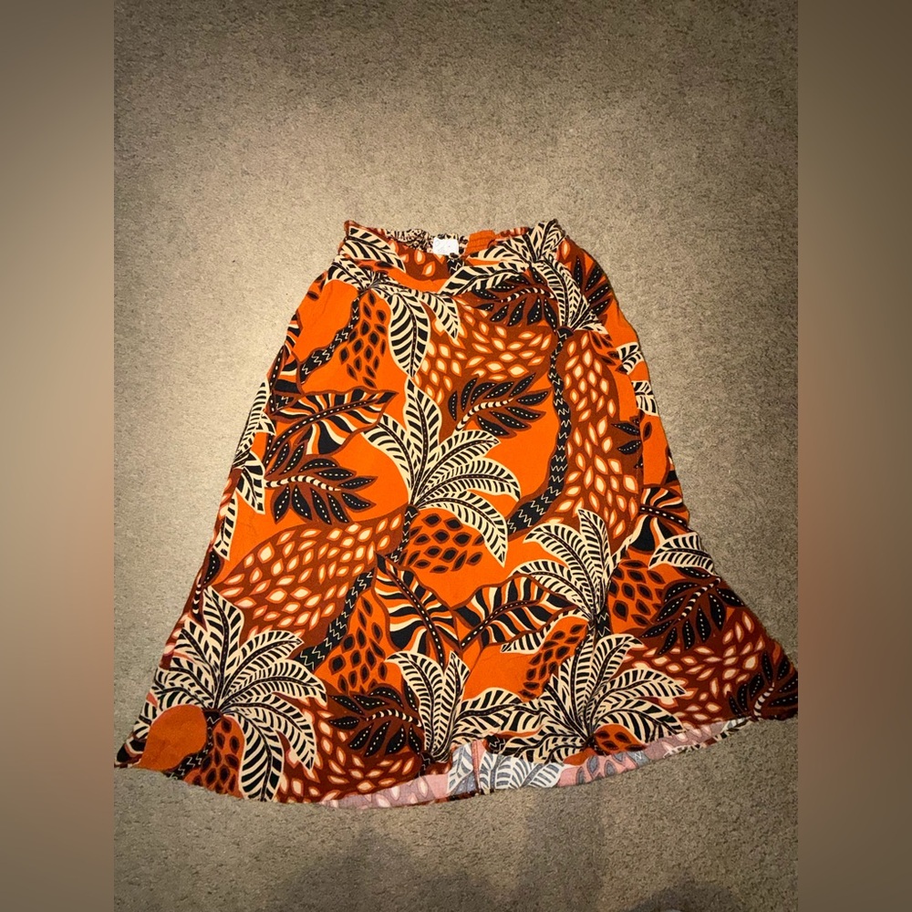 Tropical Orange/Brown Leaf Print Skirt